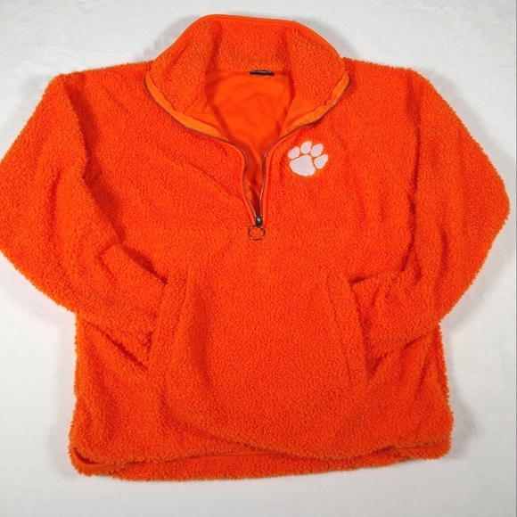 Women's Med Clemson Tigers Half-zip Orange Soft Plush Boucle Jacket Long Sleeves - Picture 1 of 9